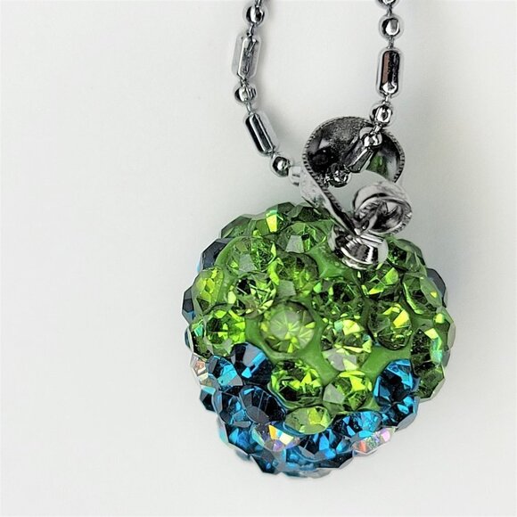 STRAWBERRY Shape Mini Aqua Blue and Lime Green Rhinestone Small Pendant Necklace - Picture 8 of 12